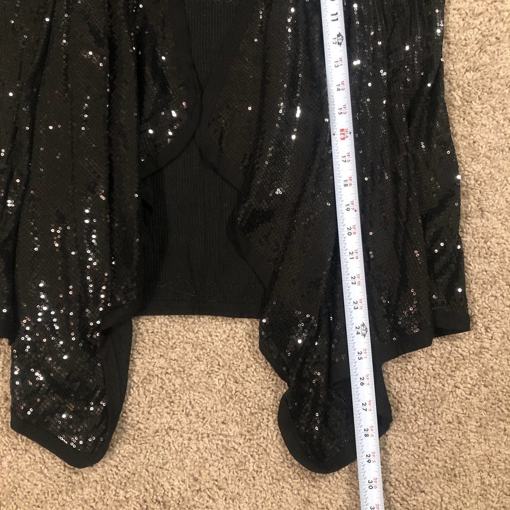 Kische Black Sequin Open Waterfall Cascade Front Cardigan Small - Picture 4 of 10